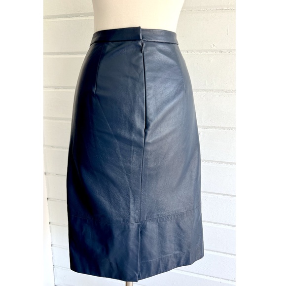 TIBI Soft Genuine Leather Pencil Skirt in Navy Blue - 2 - Picture 4 of 12